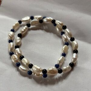 Freshwater Pearl and  black and blue Onyx bracelets
